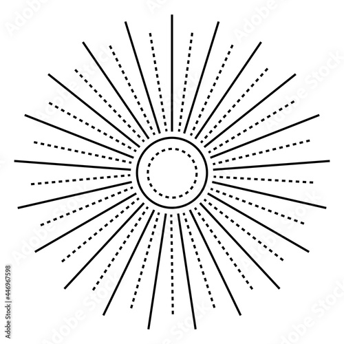 Black outline sunrise in modern style. Vector magic illustrations. Hand drawn mystical symbol isolated on white background.
