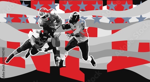 Background with American football players. Illustration on the theme of American football, sports competitions.