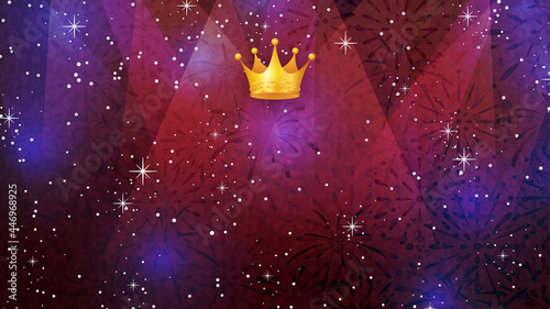 表彰式のイメージ_スポットライトと打ち上げ花火の背景イラスト_16:9