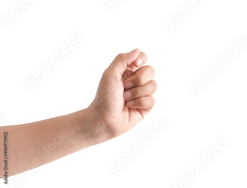 female hand holding things isolated on white background