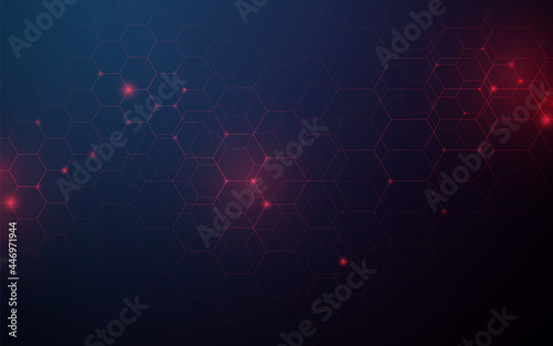 Abstract red lines hexagon geometric design background. Futuristic technology concept. Vector illustration © pickup
