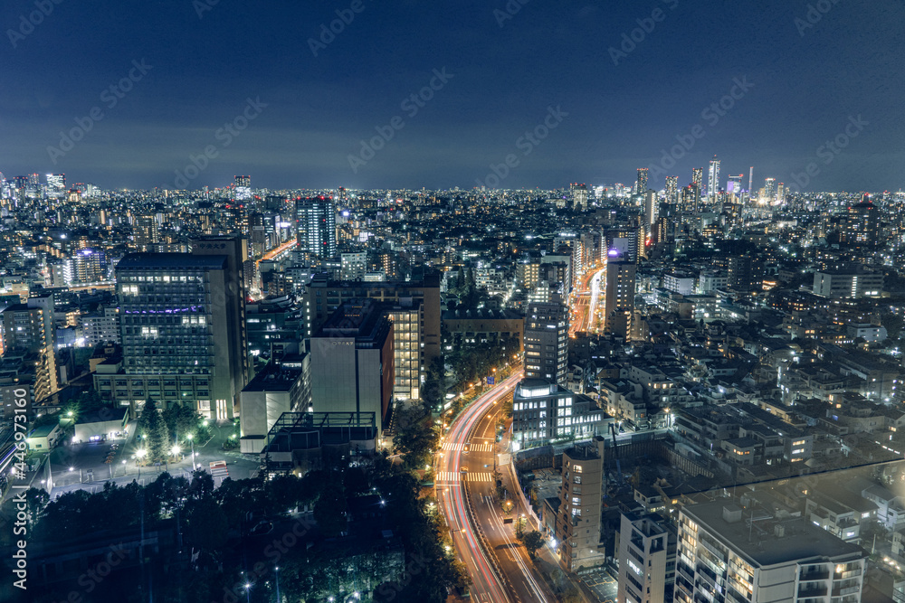Obraz premium 夜の東京 街並み 道路