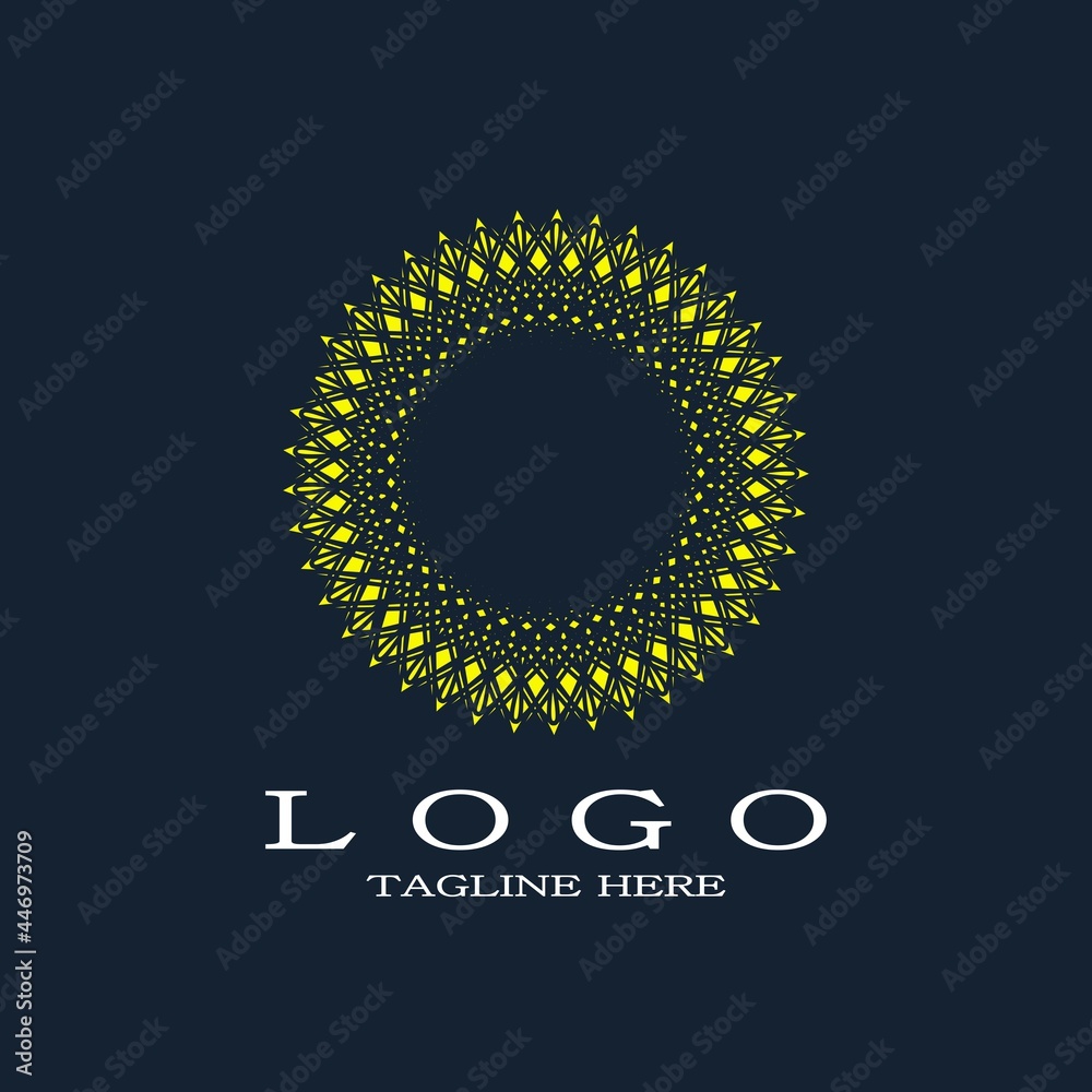 Fototapeta premium Luxury royal yellow circular ornament logo. Elegant round with abstract floral pattern. Mandala design concept.
