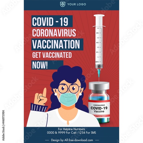 Covid19 vaccination banner doctor vaccine injection needle sketch