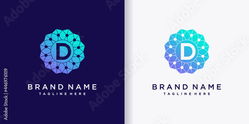 Abstract monogram logo design technology initial letter d with creative concept