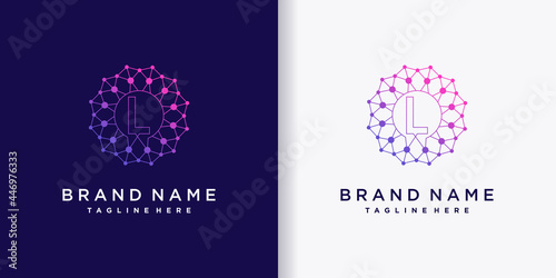 Monogram logo design technology initial letter l with linear style and dot concept
