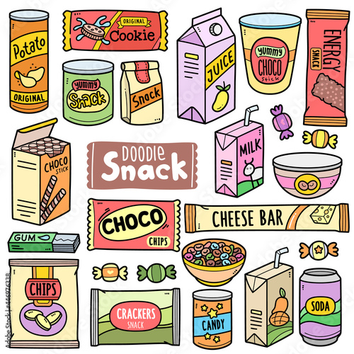 Pre-packaged Snacks Color Doodle Illustration