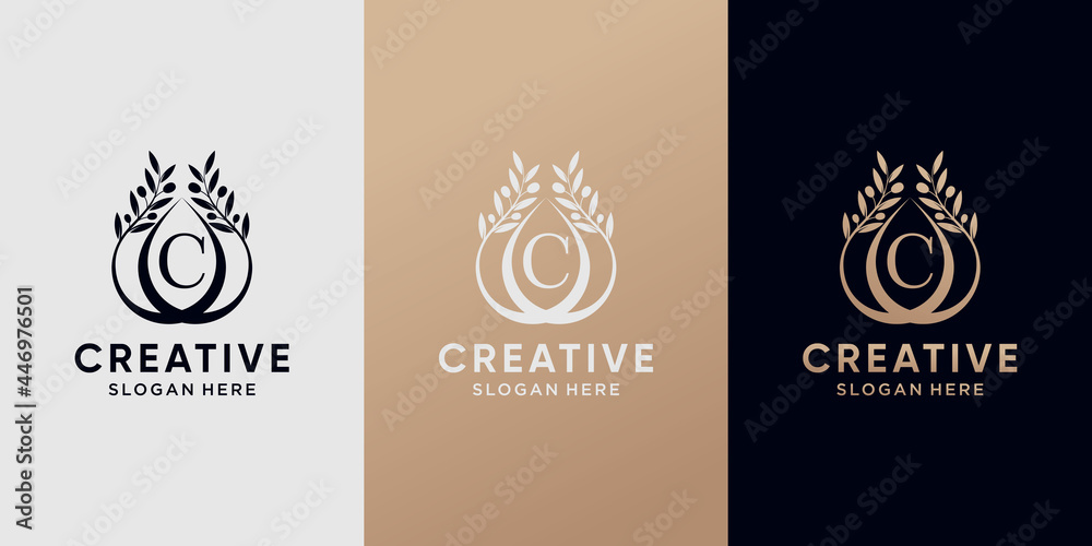Creative olive oil logo design initial letter c with line art style. icon logo for business company Creative olive oil logo design initial letter c with line art style. icon logo for business company