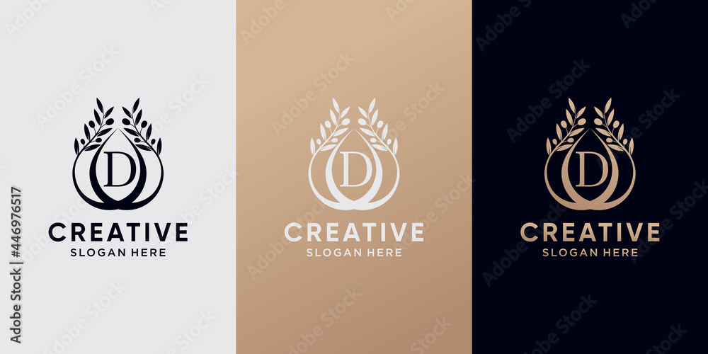 Creative olive oil logo design initial letter d with line art style. icon logo for business company Creative olive oil logo design initial letter d with line art style. icon logo for business company