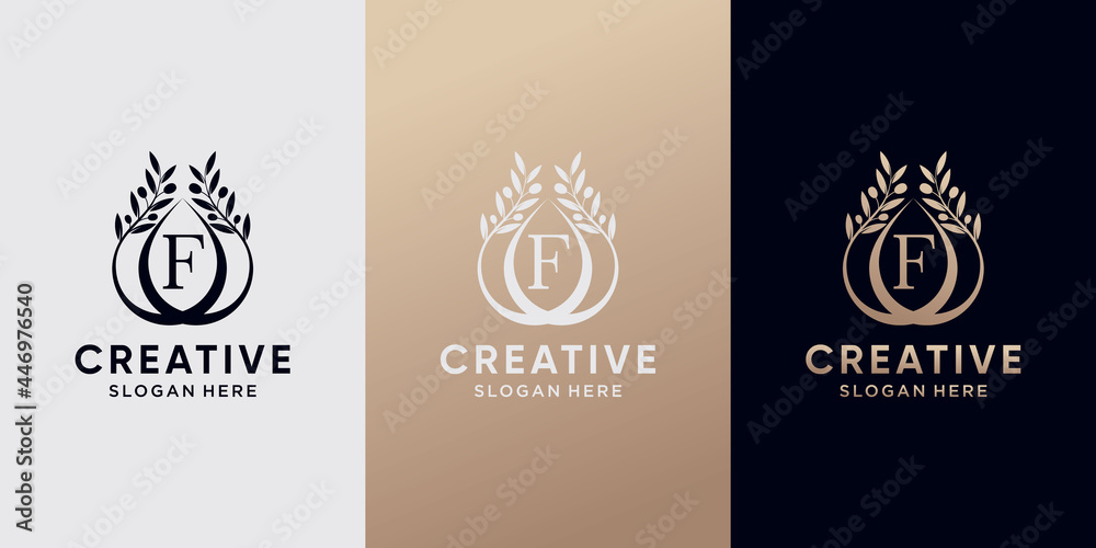 Creative olive oil logo design initial letter f with line art style. icon logo for business company Creative olive oil logo design initial letter f with line art style. icon logo for business company