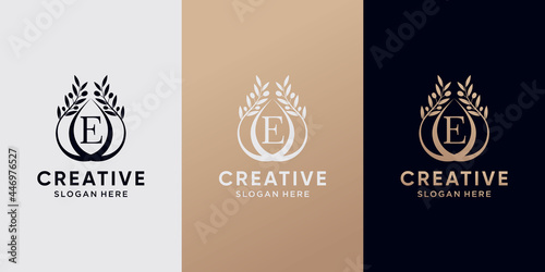 Creative olive oil logo design initial letter e with line art style. icon logo for business company © Agung