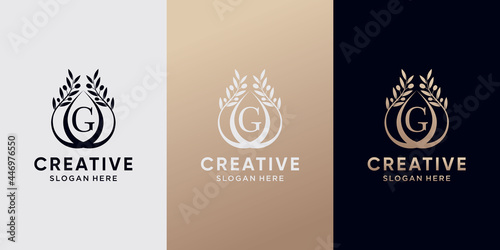 Creative olive oil logo design initial letter g with line art style. icon logo for business company