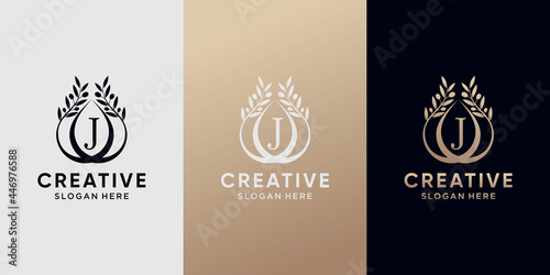 Creative olive oil logo design initial letter j with line art style. icon logo for business company