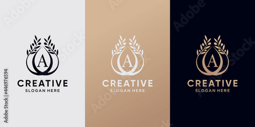 Creative olive oil logo design initial letter a with line art style. icon logo for business company
