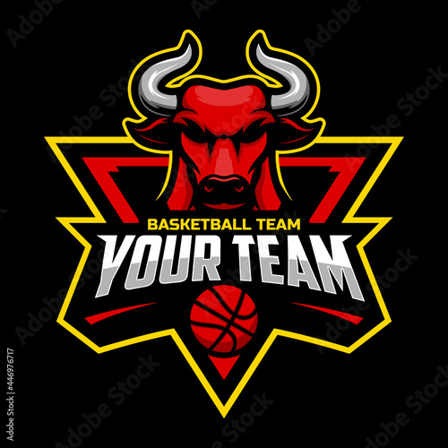 Bulls mascot for a basketball team logo. Vector illustration. Great for team or school mascot or t-shirts and others.