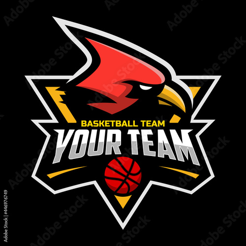 Cardinal mascot for a basketball team logo. Vector illustration. Great for team or school mascot or t-shirts and others.