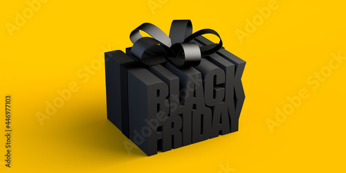 Black friday lettering simulating a gift box. 3d illustration. Banner. Background. photo