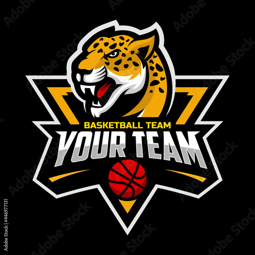 Leopards mascot for a basketball team logo. Vector illustration. Great for team or school mascot or t-shirts and others.