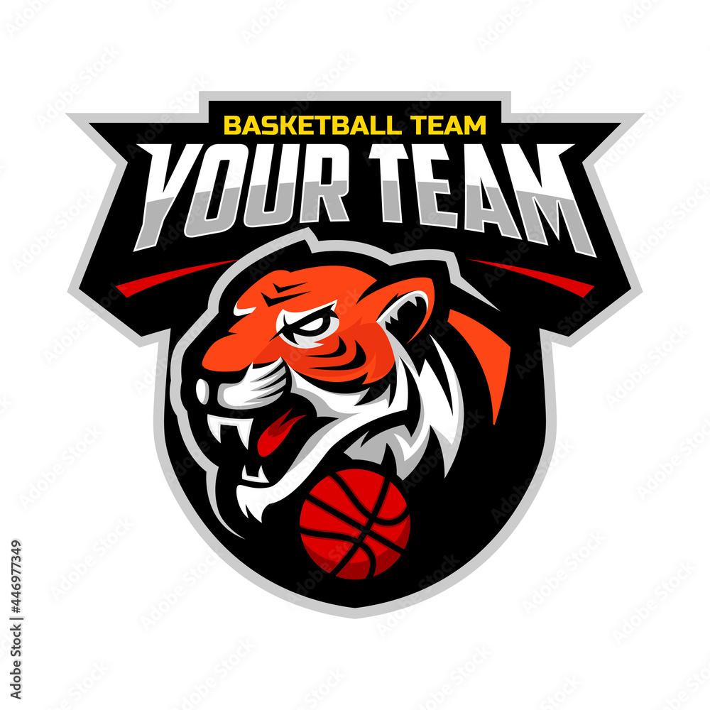 Tiger mascot for a basketball team logo. Vector illustration. Great for team or school mascot or t-shirts and others.