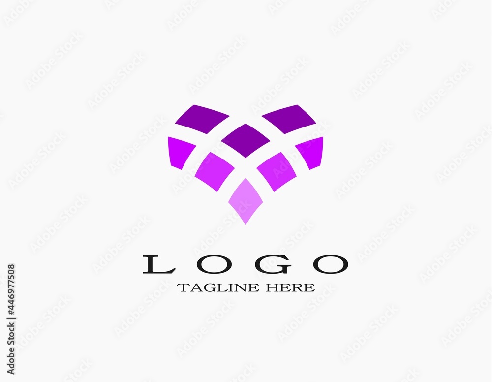 Obraz premium Purple love logo icon. Simple elegant design concept with purple mosaic tiles resembling the shape of a heart. Love logo vector illustration.
