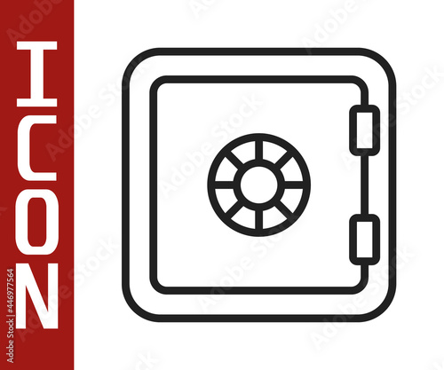 Black line Safe icon isolated on white background. The door safe a bank vault with a combination lock. Reliable Data Protection. Vector