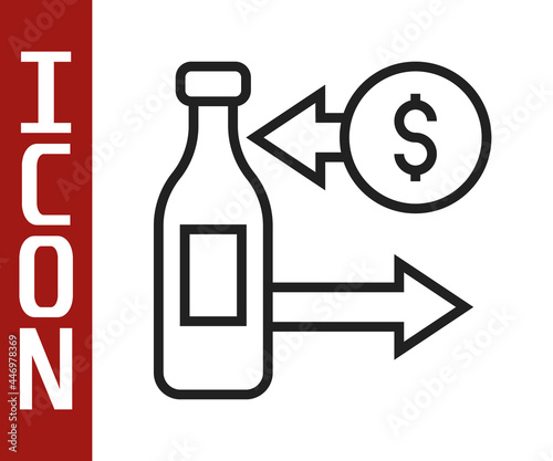 Black line Reception and sale of glass bottles icon isolated on white background. Vector