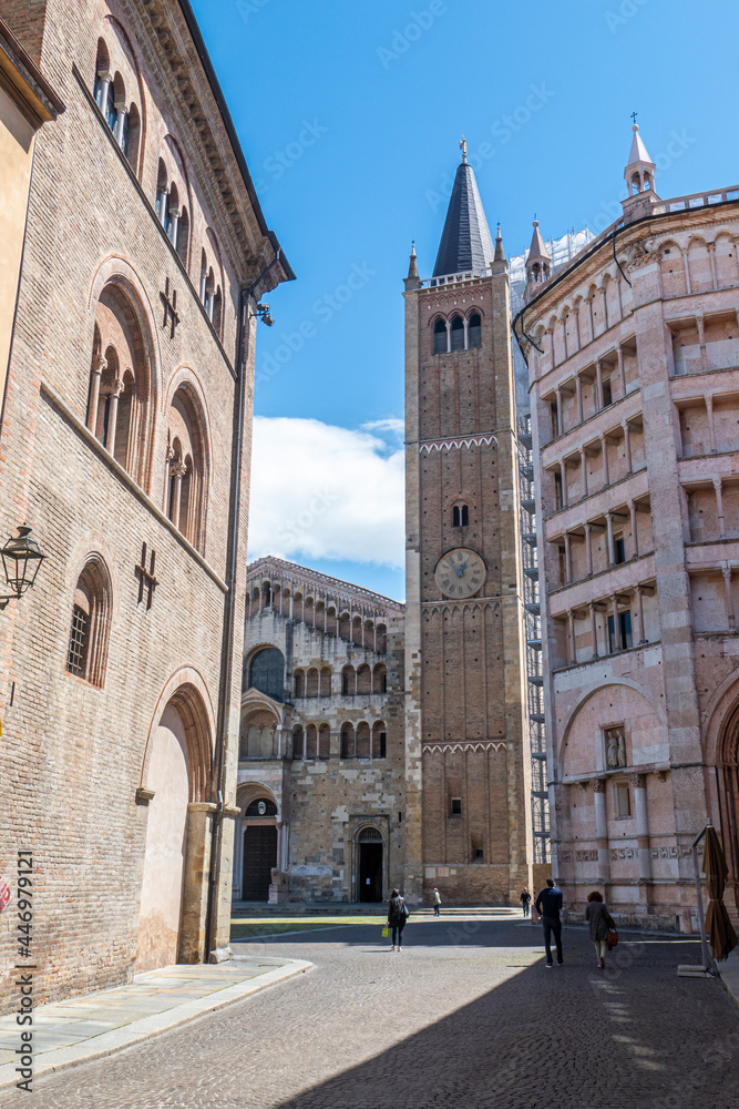 The baptistery and the bell tower of the Cathedral of Parma