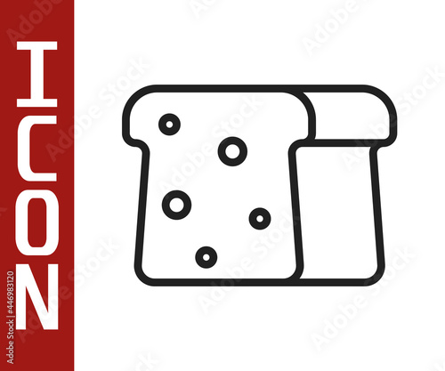 Black line Bread toast for sandwich piece of roasted crouton icon isolated on white background. Lunch, dinner, breakfast snack. Vector