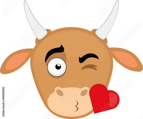 Vector emoticon illustration of the face of a cartoon cow giving a heart-shaped kiss