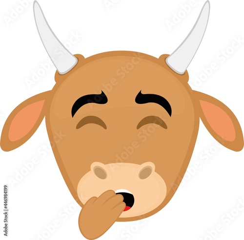 Vector emoticon illustration of the face of a cartoon cow yawning and covering her mouth with her hand