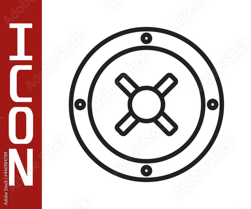 Black line Safe icon isolated on white background. The door safe a bank vault with a combination lock. Reliable Data Protection. Vector