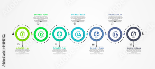 Infographic label template with 7 options or step icons. infographics for business ideas It can be used in education, flowcharts, presentations, websites, banners.