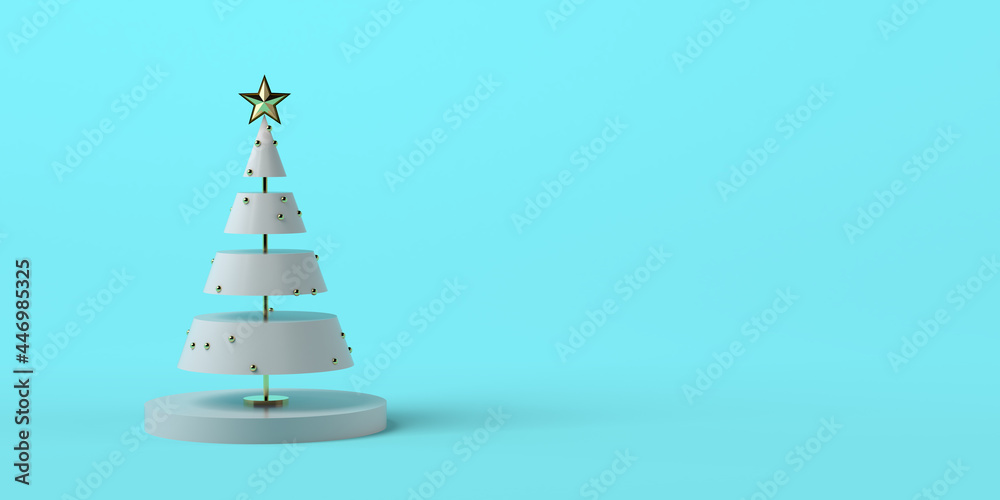 Christmas tree concept with balls and golden star. Christmas banner. 3d illustration. Christmas tree concept with balls and golden star. Christmas banner. 3d illustration.