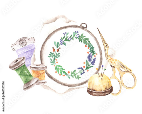 Watercolor set of illustrations, card 