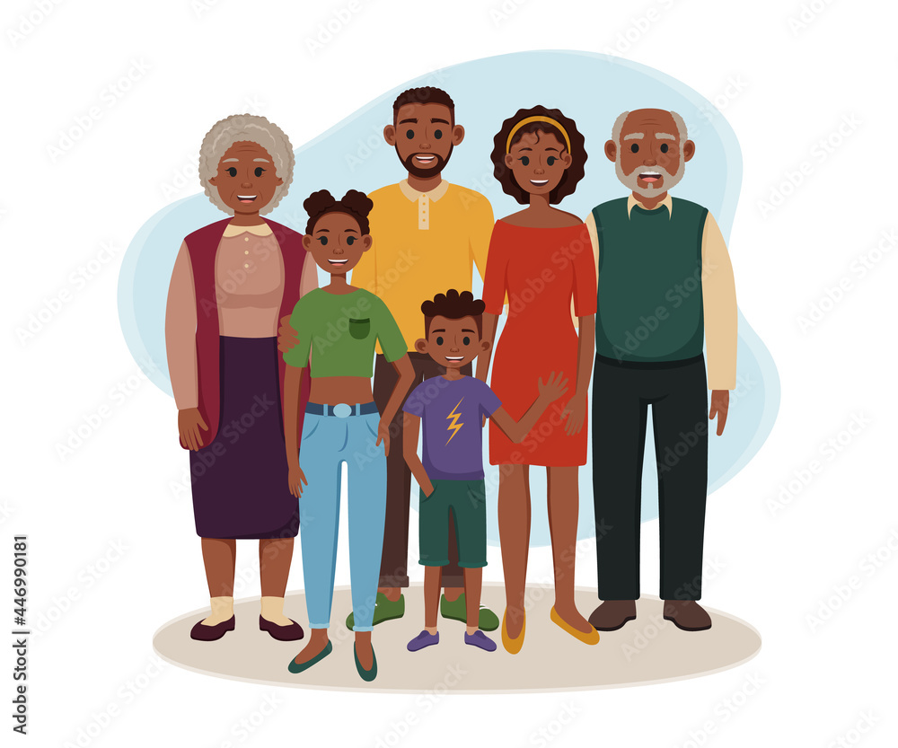 Black family are standing together. Vector illustration of happy ...