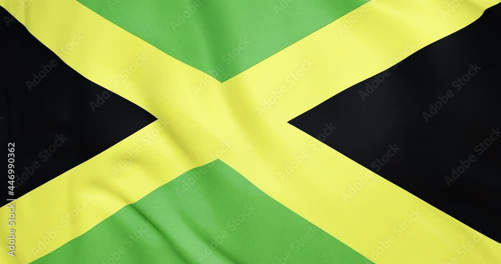 Flag of Jamaica waving 3d animation. The emblem of Jamaica flag. Seamless looping Jamaican flag animation 4k