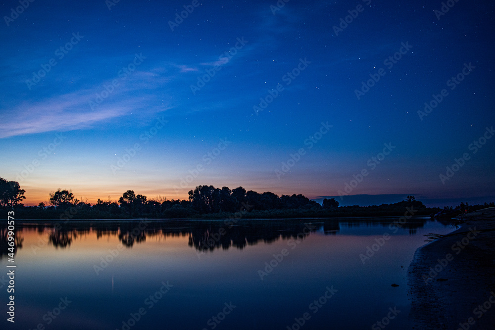Night river and starry sky Night river and starry sky