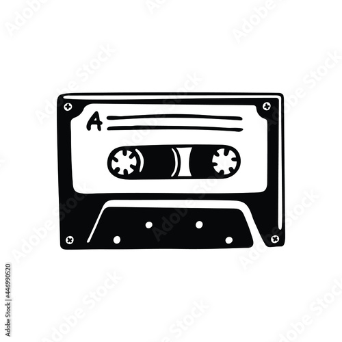 Compact cassette mini tiny tatoo or logo. Blackwork.
