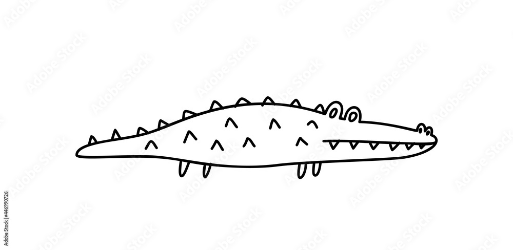 Stylized cartoon crocodile or alligator. Surprised weird crocodile,  childish illustration animal. Minimalistic  stock  illustration hand drawn, on a white isolated background Stock Vector |  Adobe Stock