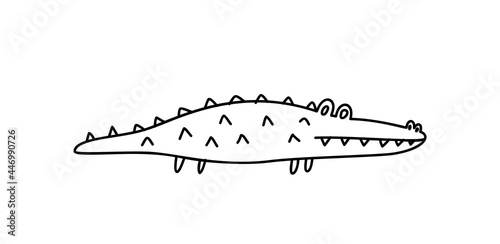 Stylized cartoon crocodile or alligator. Surprised weird crocodile, childish illustration animal. Minimalistic character.Vector stock illustration hand drawn, on a white isolated background