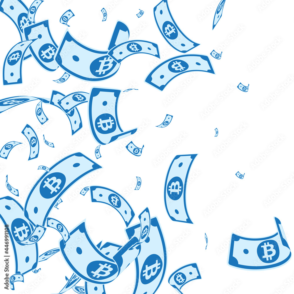 Fototapeta premium Bitcoin, internet currency notes falling. Random B