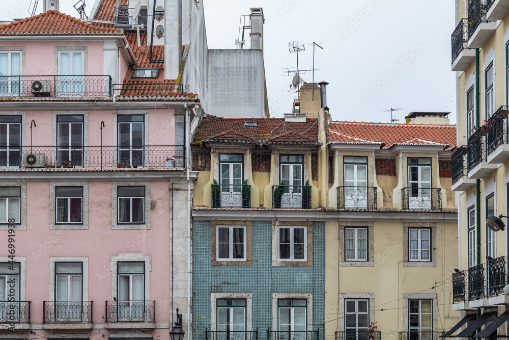 Traditional architecture in the historic center of Lisbon, Portugal.