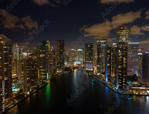 amazing drone capture of miami downtown cityscape at night