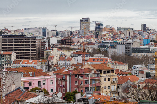 Panoramic view of the city of Lisbon from the viewpoint of São Pedro de Alcântara, Portugal.