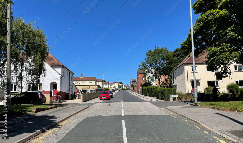 Looking up, Ingham's Avenue, on a hot sunny day in, Pudsey, Leeds, UK