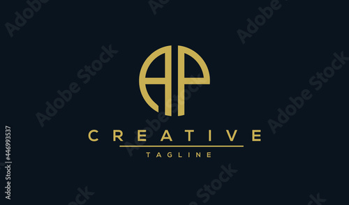 Alphabet letters Initials Monogram logo PA, AP, P and AP Badge logo in circle.
