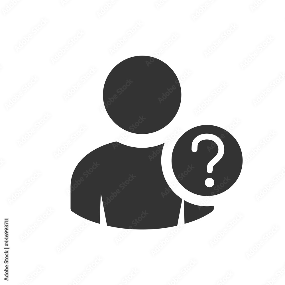 User Question icon. Profile details, help, faq icon. Profile information. Male account with question mark vector sign User Question icon. Profile details, help, faq icon. Profile information. Male account with question mark vector sign