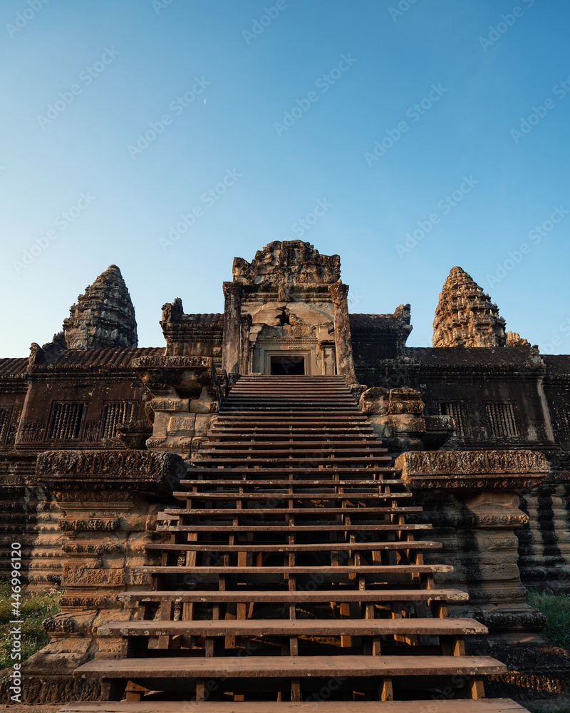 beautiful cambodian religious temple during the sunrise