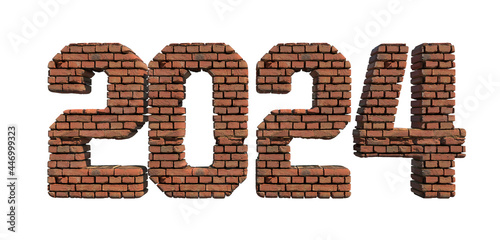 2024 red brick wall bold letters isolated on white 3d-illustration
