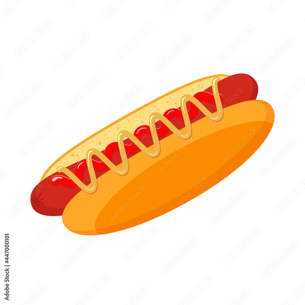 Fast food hot dog sandwich isolated on white background. Vector stock illustration. Fast food hot dog sandwich isolated on white background. Vector stock illustration.